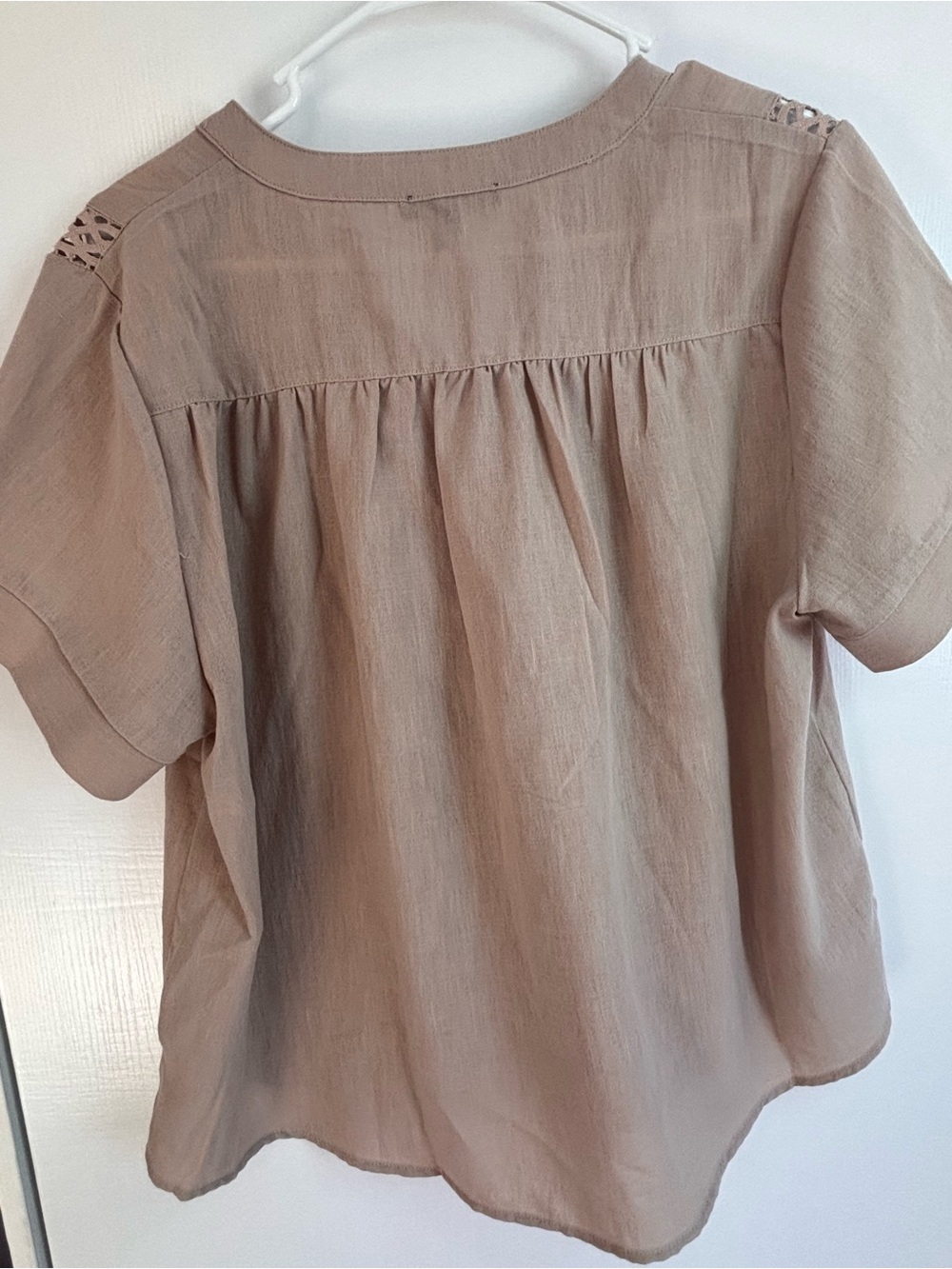 Adrianna Papell Taupe Crochet-Trim Button Front Blouse - Picture 4 of 6